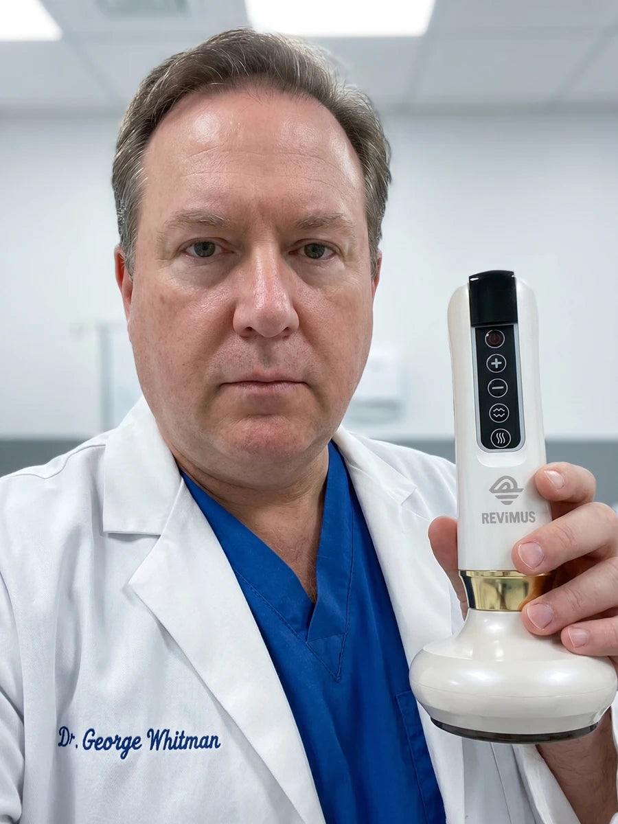 Board-certified dermatologist recommending Revimus anti-cellulite massager