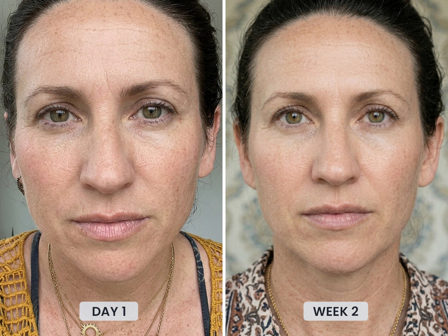 Visible improvement in fine lines after 2 weeks using the Revimus LUMA Sculpting Wand