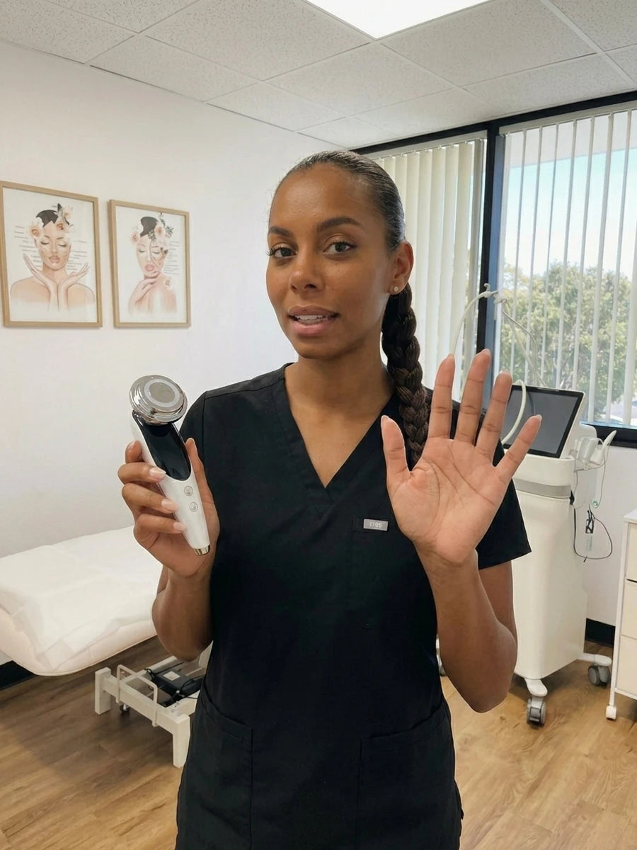 Licensed esthetician holding the Revimus LUMA Sculpting Wand