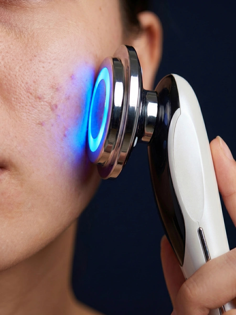 REVIMUS ORBIT™ blue and amber LED light therapy helping improve skin clarity and overall radiance