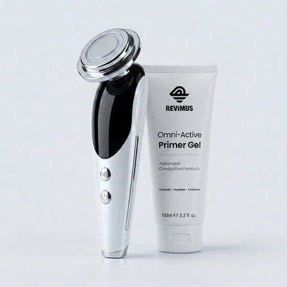 REVIMUS ORBIT facial contour device with Omni-Active Primer Gel conductive skincare system