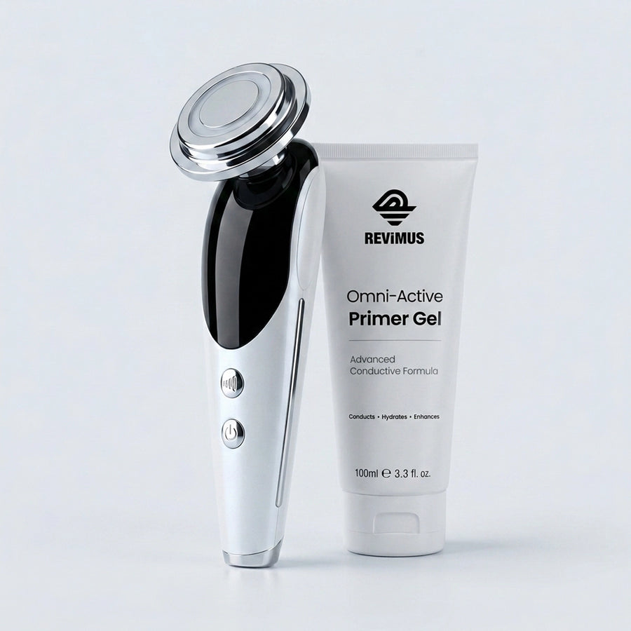 REVIMUS ORBIT facial contour device with Omni-Active Primer Gel conductive skincare system